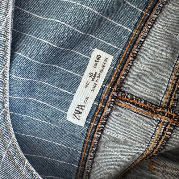 Zara Blue Stripe Denim Pinafore Dress - Size 10 - Picture 5 of 6